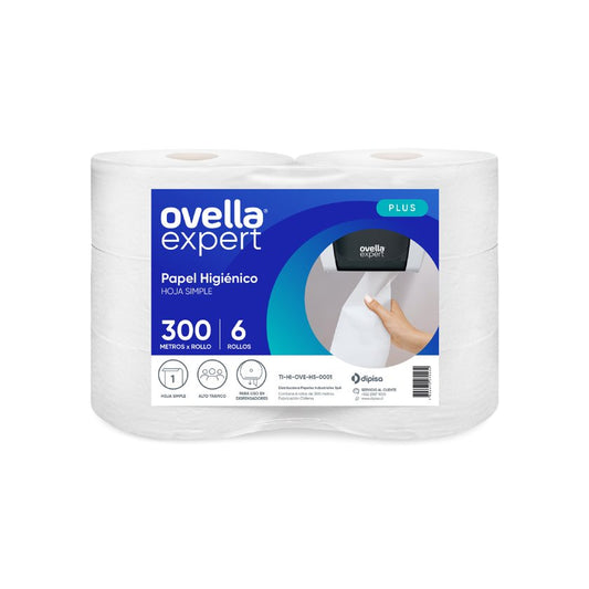 Higiénico Ovella Expert Hoja Simple 6x300 Metros Plus