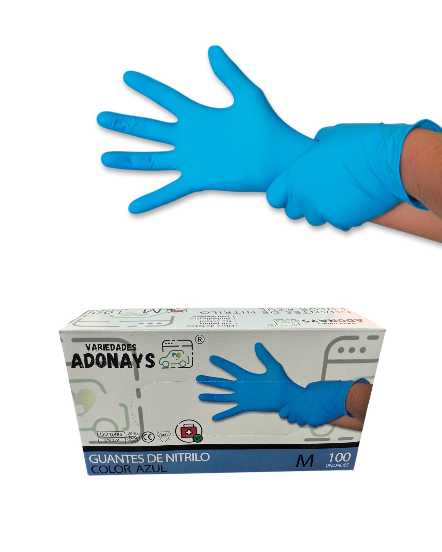 Guantes de Nitrilo Azul 100 Unidades - Adonays