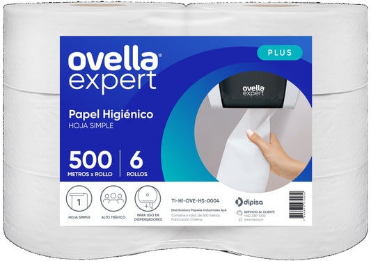 Higiénico Ovella Expert Hoja Simple 6x500 Metros Plus