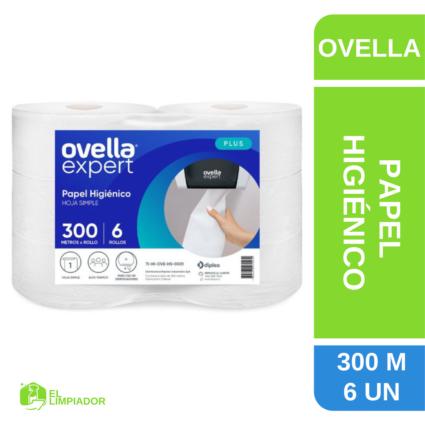Higiénico Ovella Expert Hoja Simple 6x300 Metros Plus