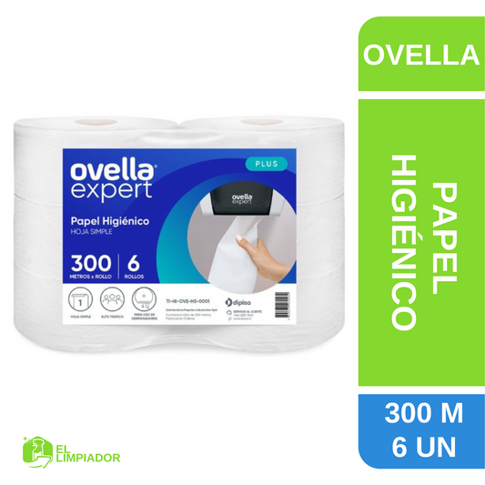 Higiénico Ovella Expert Hoja Simple 6x300 Metros Plus