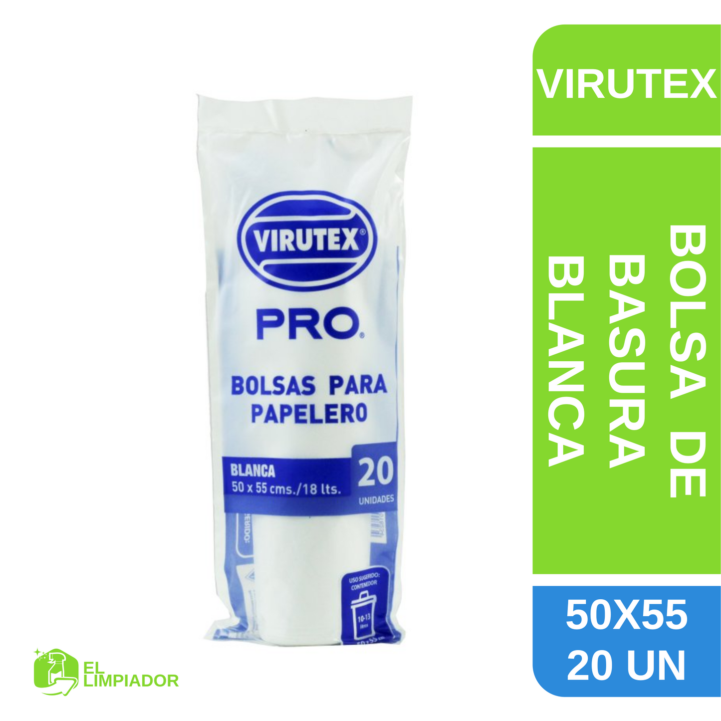 Bolsa de Basura Blanca 50x55 Cm 20 Unidades - Virutex Pro