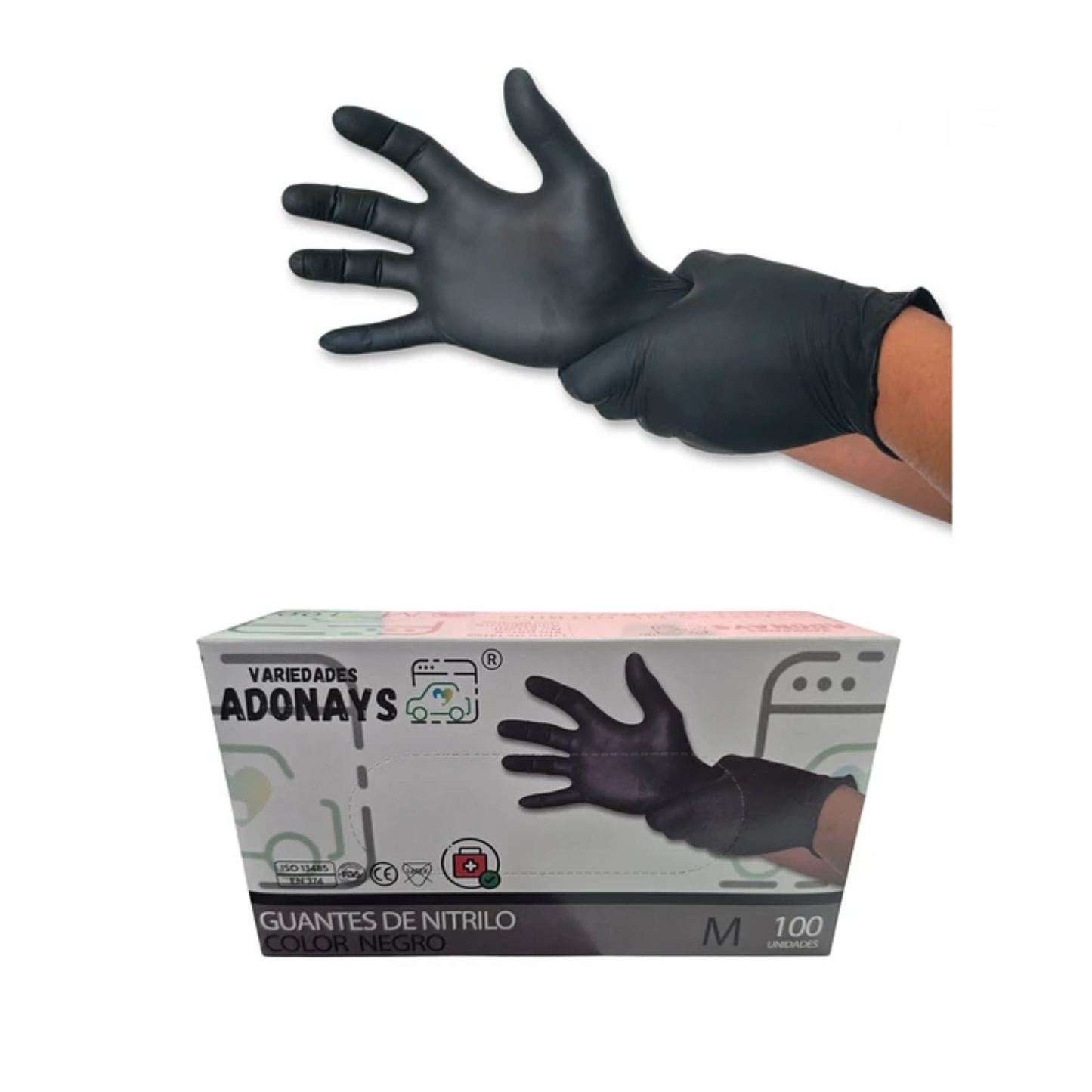 Guantes de Nitrilo Negro 100 Unidades - Adonays