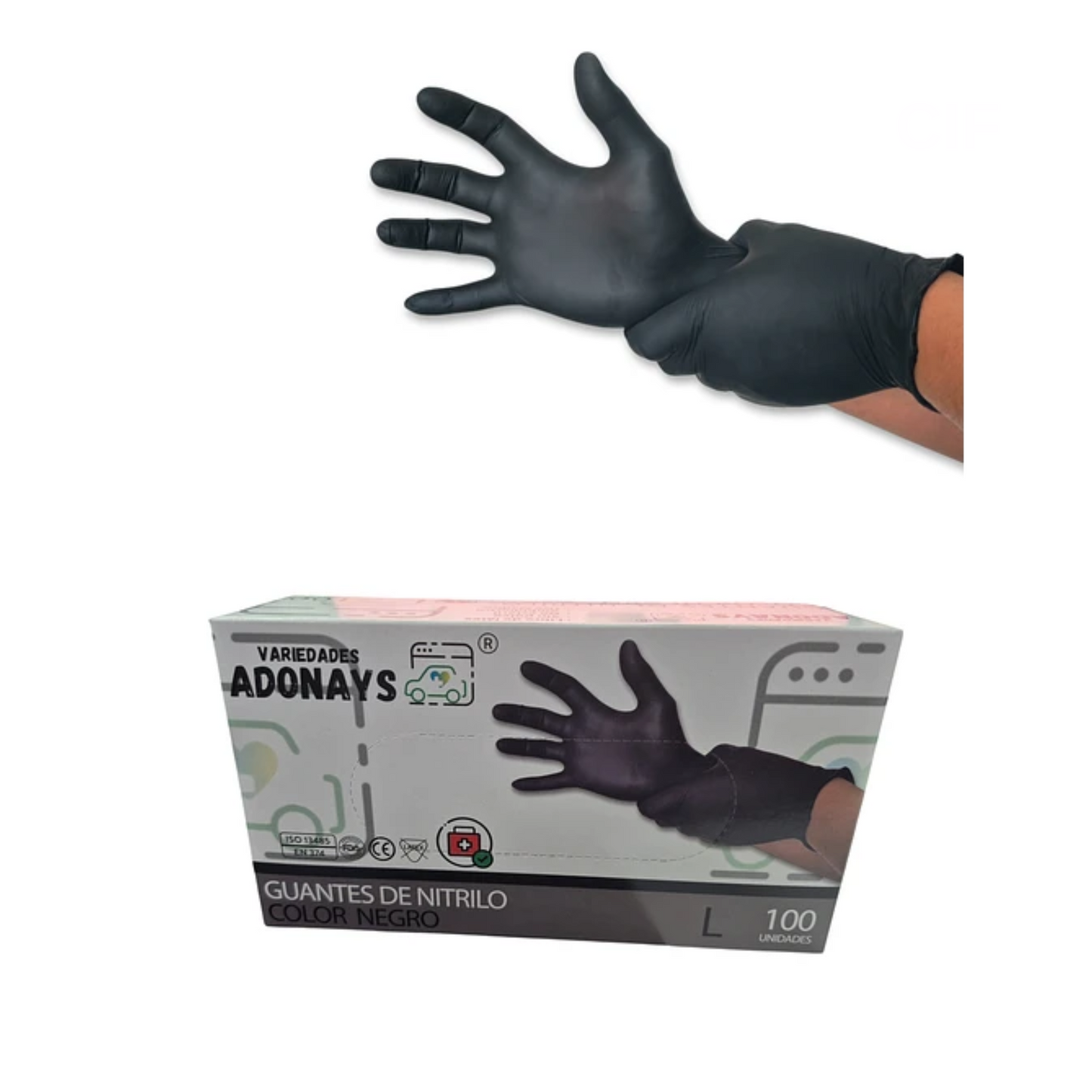 Guantes de Nitrilo Negro 100 Unidades - Adonays