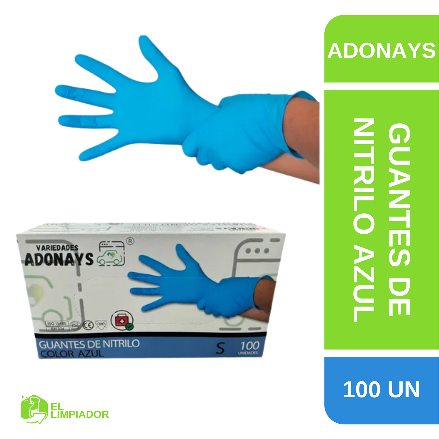 Guantes de Nitrilo Azul 100 Unidades - Adonays