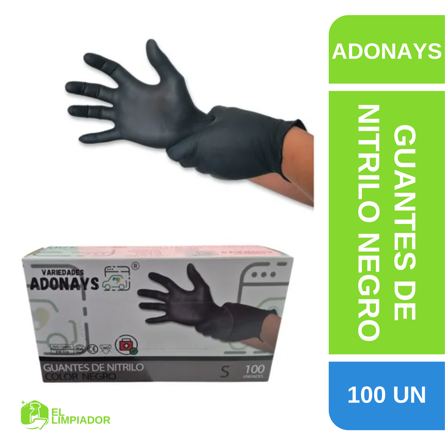 Guantes de Nitrilo Negro 100 Unidades - Adonays