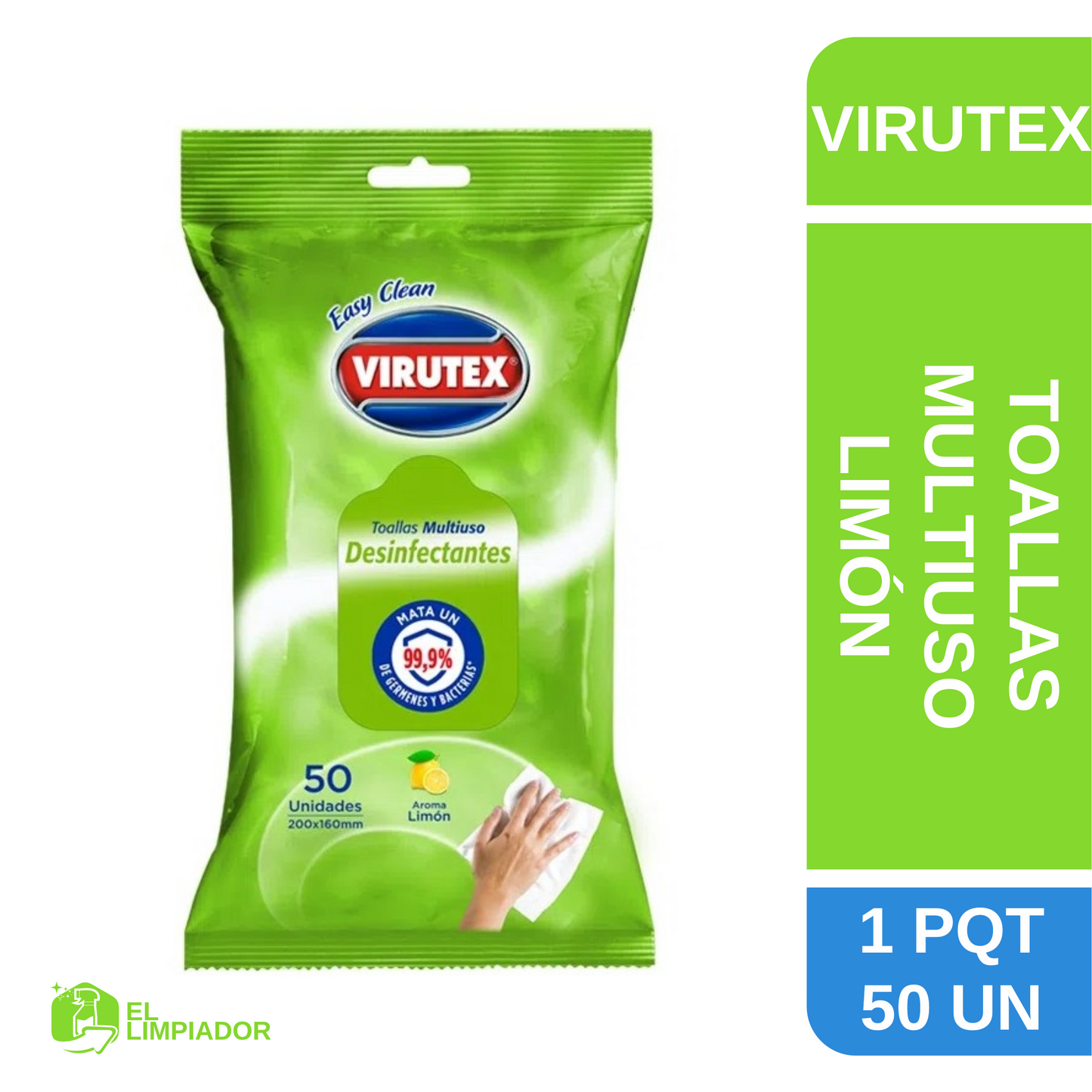 Toallas Desinfectantes Multiusos Pouch aroma Limón 50 Unidades - Virutex