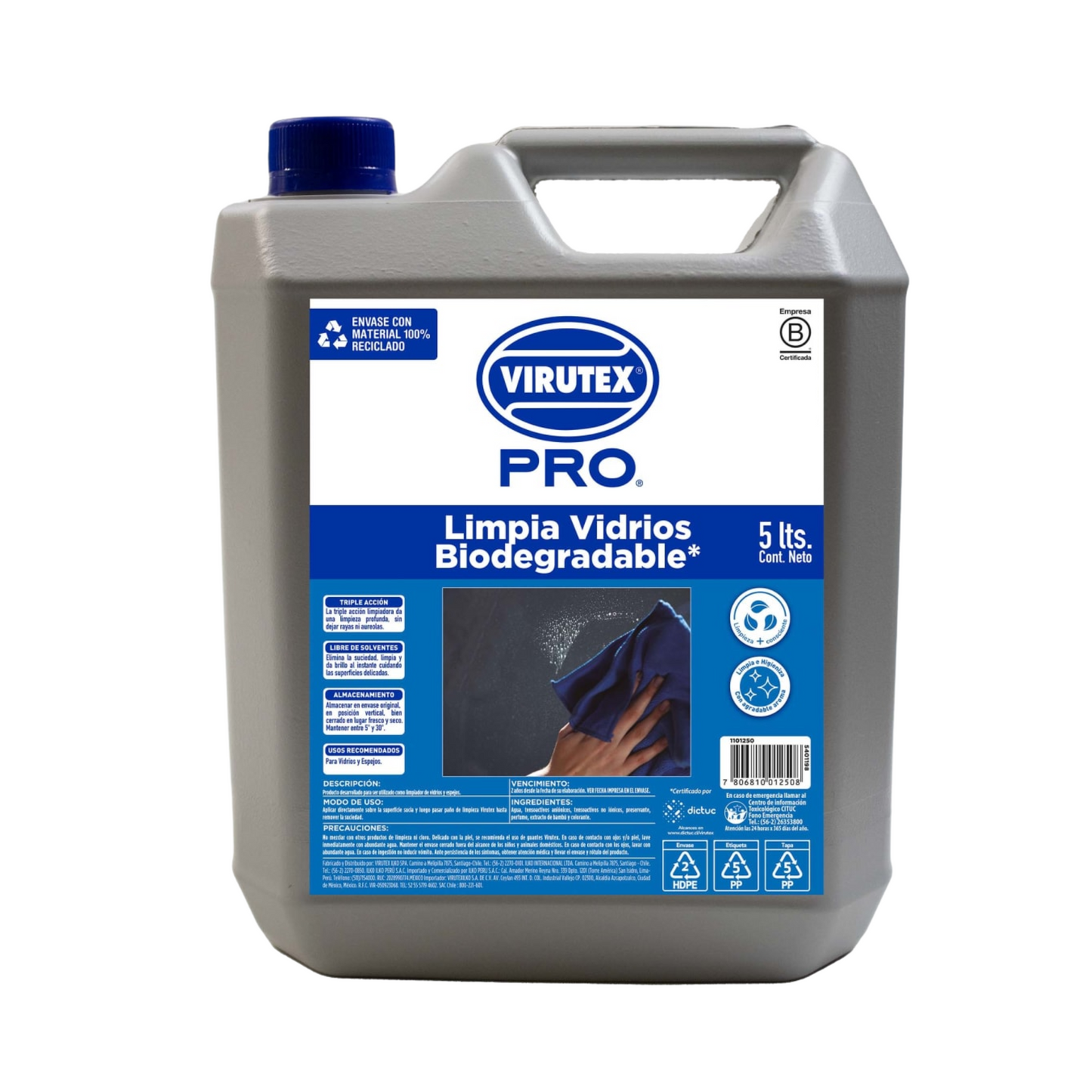 Limpiavidrios Biodegradable 5 LT - Virutex Pro