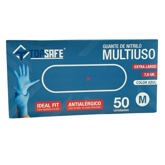 Guantes de Nitrilo Azul Extra Largos 50 Unidades - Top Safe