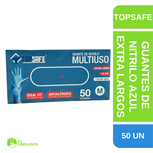 Guantes de Nitrilo Azul Extra Largos 50 Unidades - Top Safe