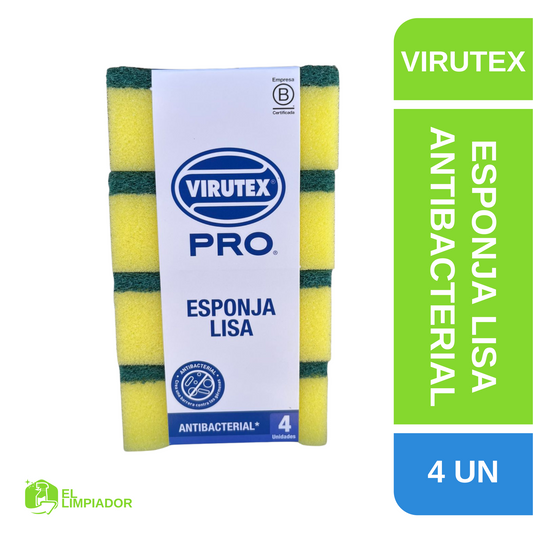 Esponja Lisa Multiuso Antibacterial x4 Unidades - Virutex Pro