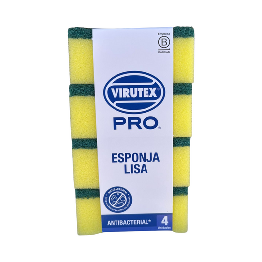 Esponja Lisa Multiuso Antibacterial x4 Unidades - Virutex Pro