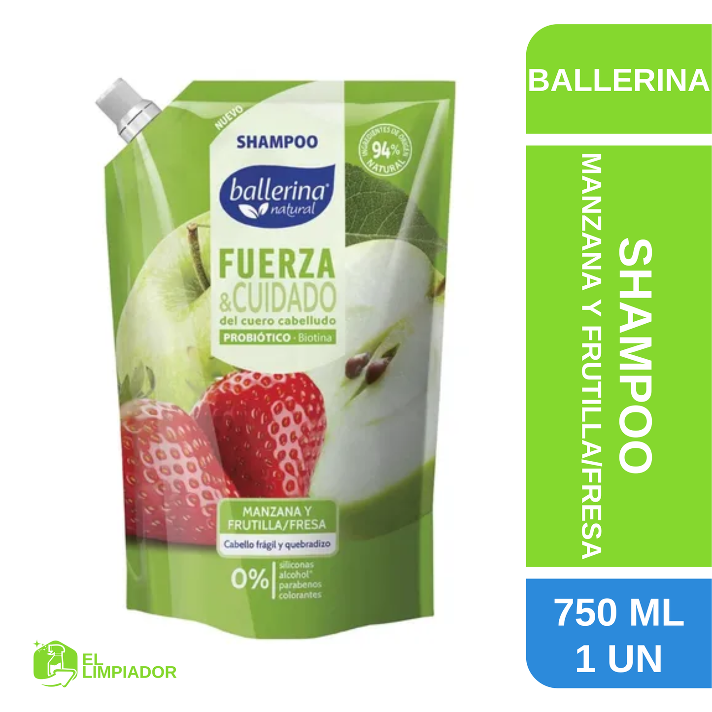 Shampoo Fuerza y Cuidado Doypack 750 ML - Ballerina